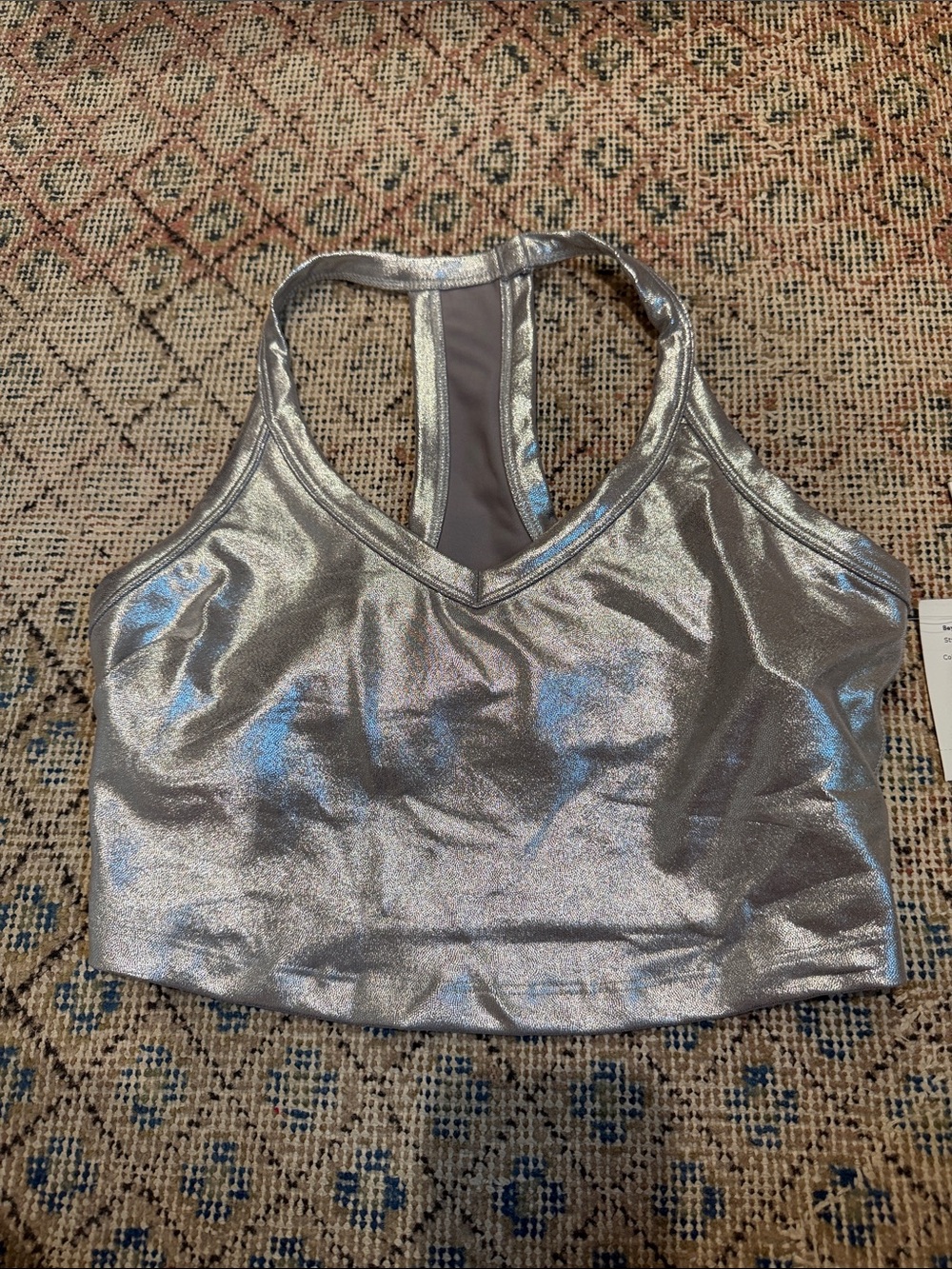Beyond Yoga Silver Shimmery Racerback Crop Top